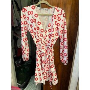 Long Sleeve Flower Power Tie Wais Dress